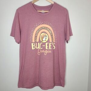 Buc-ee's‎ Gas Station Georgia State Short Sleeve Tee Shirt Size L Pink
